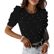 Load image into Gallery viewer, Pearl Detail Women&#39;s Blouse with Pleated feature Short Sleeve Available in 3 Colours